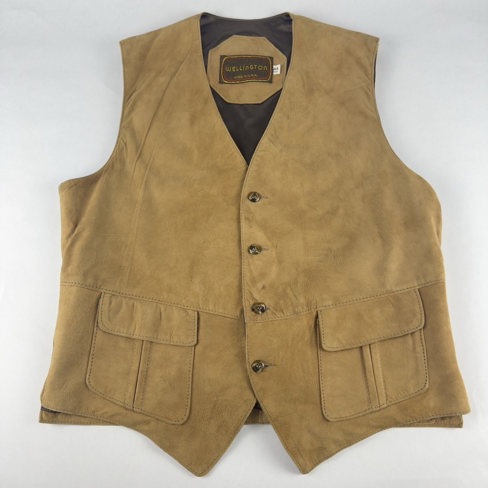 Vintage Wellington Leather Suade Vest Size 44 Reg Cowboy Horseback Riding 1970s